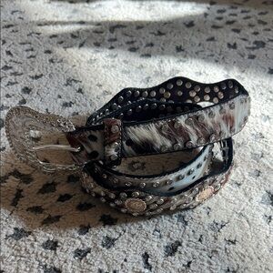 Studded‎ Rhinestones Cowhide Leather Belt with Silver Accents